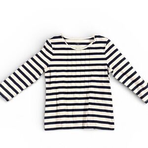 Talbots Petites Navy Cream Striped Long Sleeve Pleated Front Top‎ Womens SP